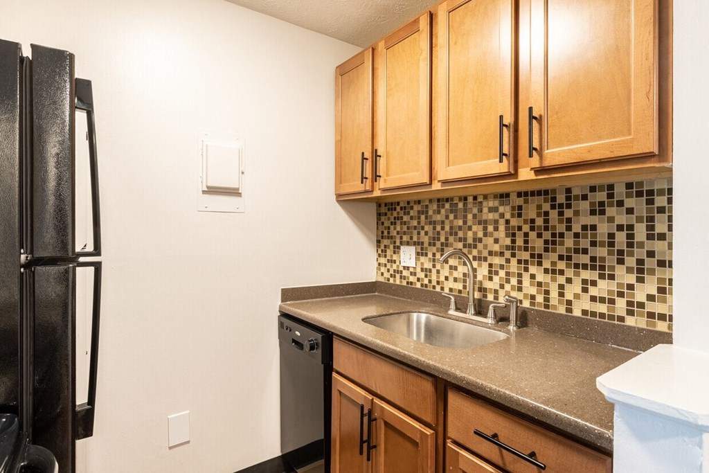 a kitchen with a sink refrigerator and dishwasher