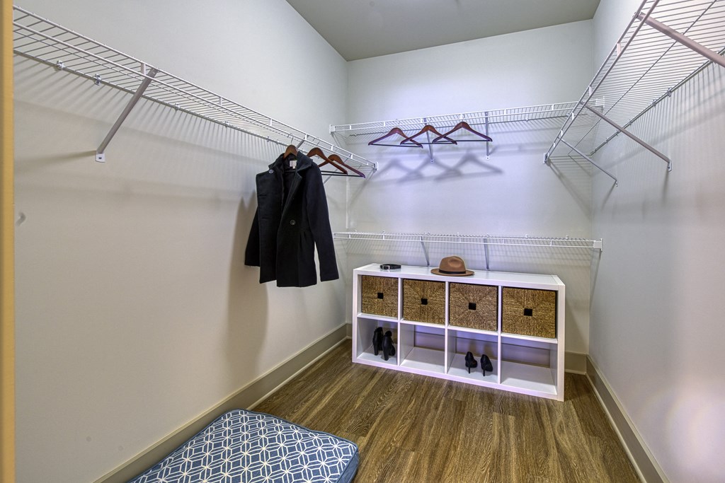 Spacious walk-in closets with shelving at 4700 Colonnade Apartments in Birmingham, AL