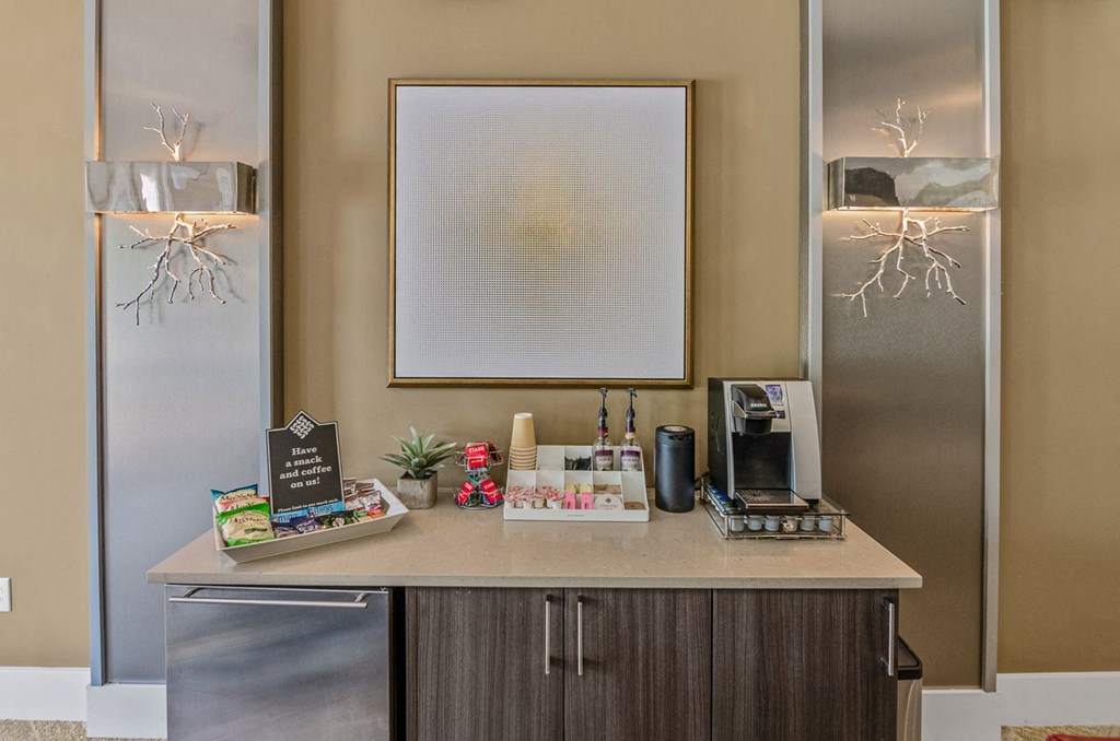 a coffee bar area in the resident clubhouse