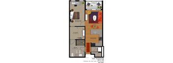 1 bedroom 1 bathroom floor plan A2-F at 20 Midtown, Alabama 35233