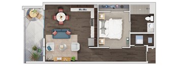 1 bedroom 1 bathroom floor plan Y at 20 Midtown, Birmingham, AL
