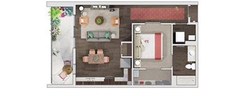 1 bedroom 1 bath floor plan E at 20 Midtown, Birmingham, Alabama