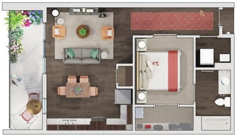 1 bedroom 1 bath floor plan E at 20 Midtown, Birmingham, Alabama