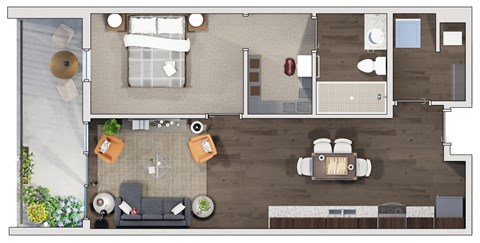 1 bedroom 1 bath floor plan J at 20 Midtown, Birmingham