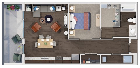 1 bed 1 bath floor plan at 20 Midtown, Alabama, 35233