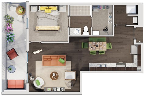 1 bed 1 bath floor plan C at 20 Midtown, Alabama