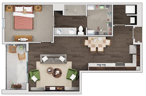 1 bed 1 bath floor plan E at 20 Midtown, Birmingham, AL, 35233