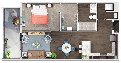 1 bed 1 bath floor plan I at 20 Midtown, Birmingham, 35233