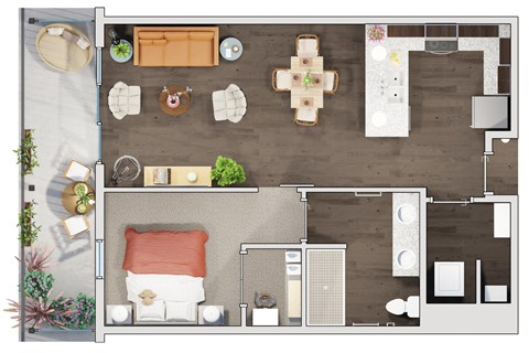 1 bed 1 bath floor plan U at 20 Midtown, Alabama