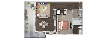 1 bed 1 bath floor plan W at 20 Midtown, Birmingham