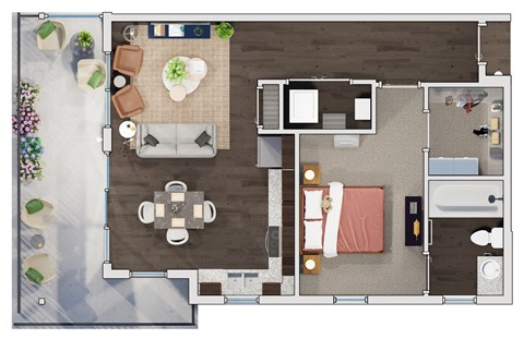 1 bed 1 bath floor plan W at 20 Midtown, Birmingham