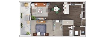 1 bed 1 bathroom floor plan C at 20 Midtown, Birmingham, 35233