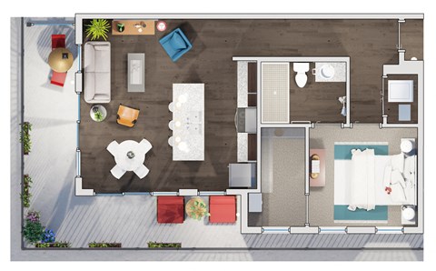 1 Bed 1 Bath floor plan at 20 Midtown, Birmingham, 35233
