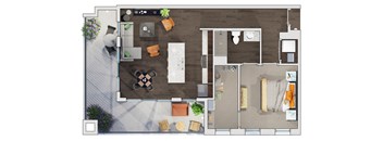 1 bed 1 bathroom floor plan L at 20 Midtown, Alabama, 35233