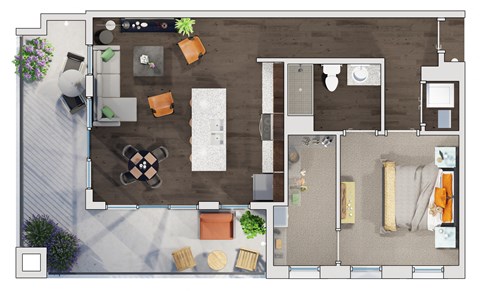 1 bed 1 bathroom floor plan L at 20 Midtown, Alabama, 35233