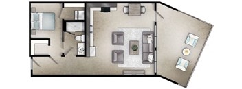 a floor plan of a room with a couch and a chair