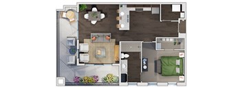 1 bed 1 bathroom floor plan T at 20 Midtown, Alabama, 35233