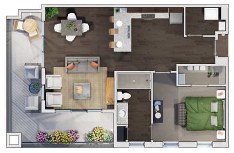 1 bed 1 bathroom floor plan T at 20 Midtown, Alabama, 35233
