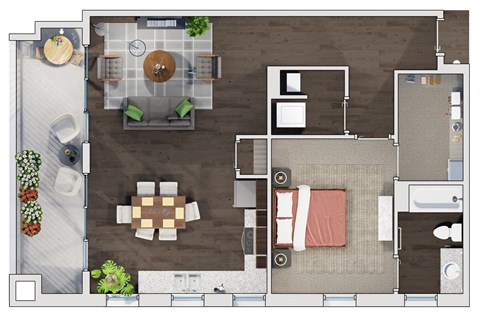 1 bed 1 bathroom floor plan X at 20 Midtown, Birmingham, 35233