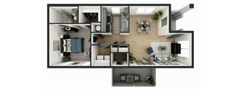 a bedroom floor plan with a living room and a dining room