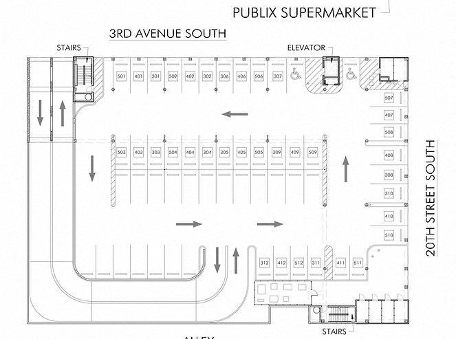 a floor plan of a parking lot with a parking meter