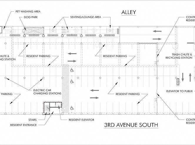 a schematic drawing of a construction site with lines and arrows