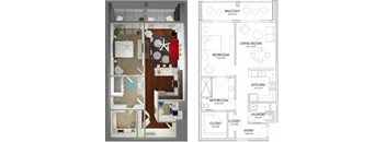 One bed one bathroom floorplan at Reserve on 3rd Apartments, Alabama