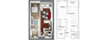 1 bedroom 1 bathroom floor plan B at 20 Midtown, Birmingham, AL, 35233