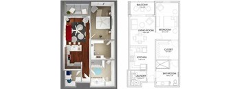 1 bedroom 1 bathroom floor plan C at 20 Midtown, Birmingham, AL