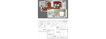 1 bedroom 1 bathroom floor plan E at 20 Midtown, Birmingham, Alabama
