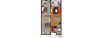 1 bed one bathroom floorplan with terrace at Reserve on 3rd Apartments, Alabama, 35233