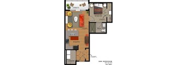 1 bedroom 1 bathroom floor plan Q at 20 Midtown, Birmingham, AL, 35233