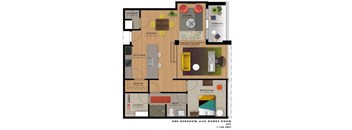 1 bedroom 1 bathroom floor plan R at 20 Midtown, Birmingham, AL