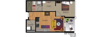1 bedroom 1 bathroom floor plan I at 20 Midtown, Birmingham, 35233