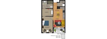 One bed one bath floorplan with terrace and closet at Reserve on 3rd Apartments, Alabama