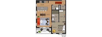 1 bedroom 1 bathroom floor plan K at 20 Midtown, Birmingham, Alabama
