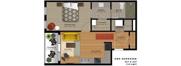 1 bedroom 1 bathroom floor plan L at 20 Midtown, Birmingham