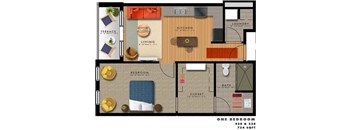 1 bedroom 1 bathroom floor plan N at 20 Midtown, Birmingham, 35233