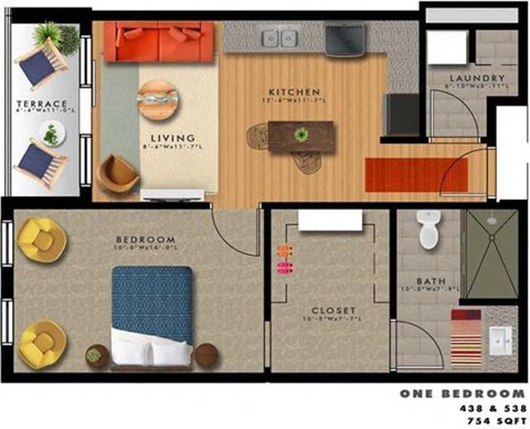 1 bedroom 1 bathroom floor plan N at 20 Midtown, Birmingham, 35233