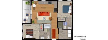 Two bedroom 2 bath floorplan with terrace at Reserve on 3rd Apartments, Birmingham, Alabama