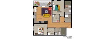 2 bedroom two bathroom floorplan with terrace at Reserve on 3rd Apartments, Alabama