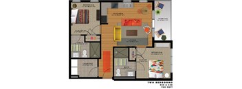 2 bed two bath floorplan with terrace at Reserve on 3rd Apartments, Alabama, 35233