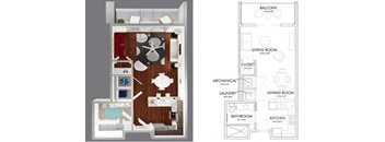 Studio 1 bathroom floor plan  at 20 Midtown, Birmingham, Alabama