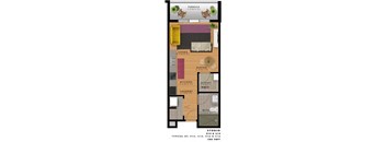 Studio floorplan with terrace at Reserve on 3rd Apartments, Birmingham