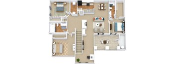 a floor plan of a house with furniture and a living room