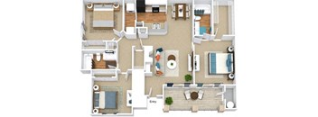 a floor plan of a house with furniture and a pool