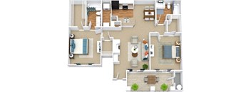 a floor plan of a house with furniture and a fireplace