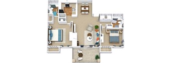 a floor plan of a house with furniture and a pool