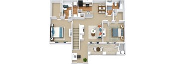 a floor plan of a house with furniture and a living room