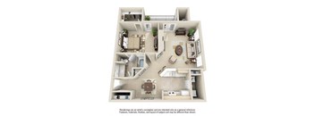 a bedroom floor plan with a bathroom and a living room